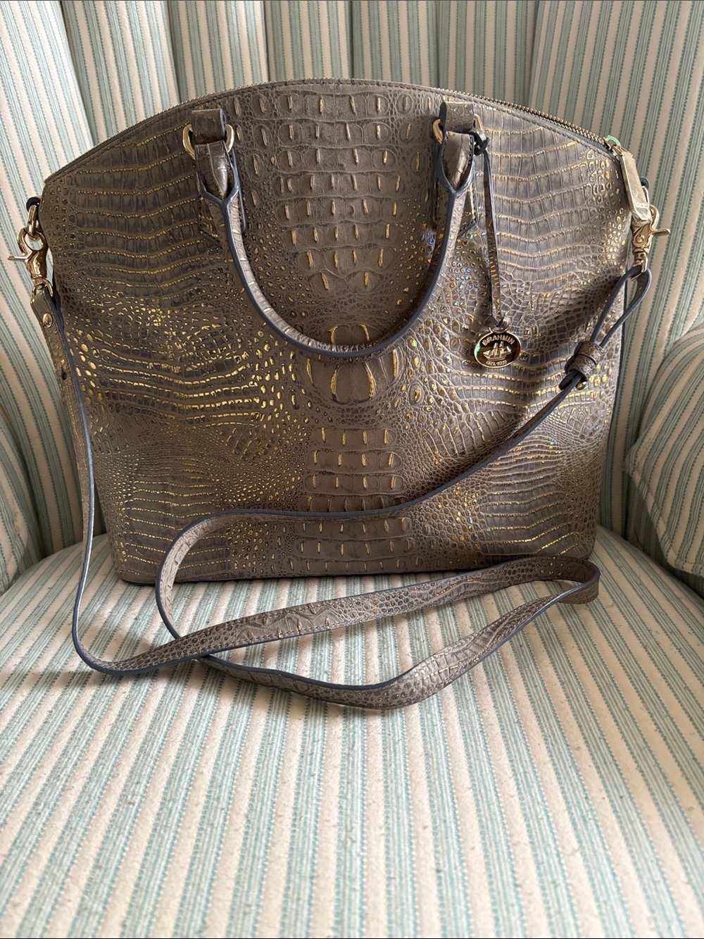 Brahmin Regal Large Duxbury Satchel Croc-Embossed Tote with Gold Accents